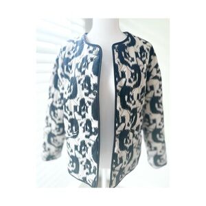Commense Black and White Patterned Open-Front Blazer
